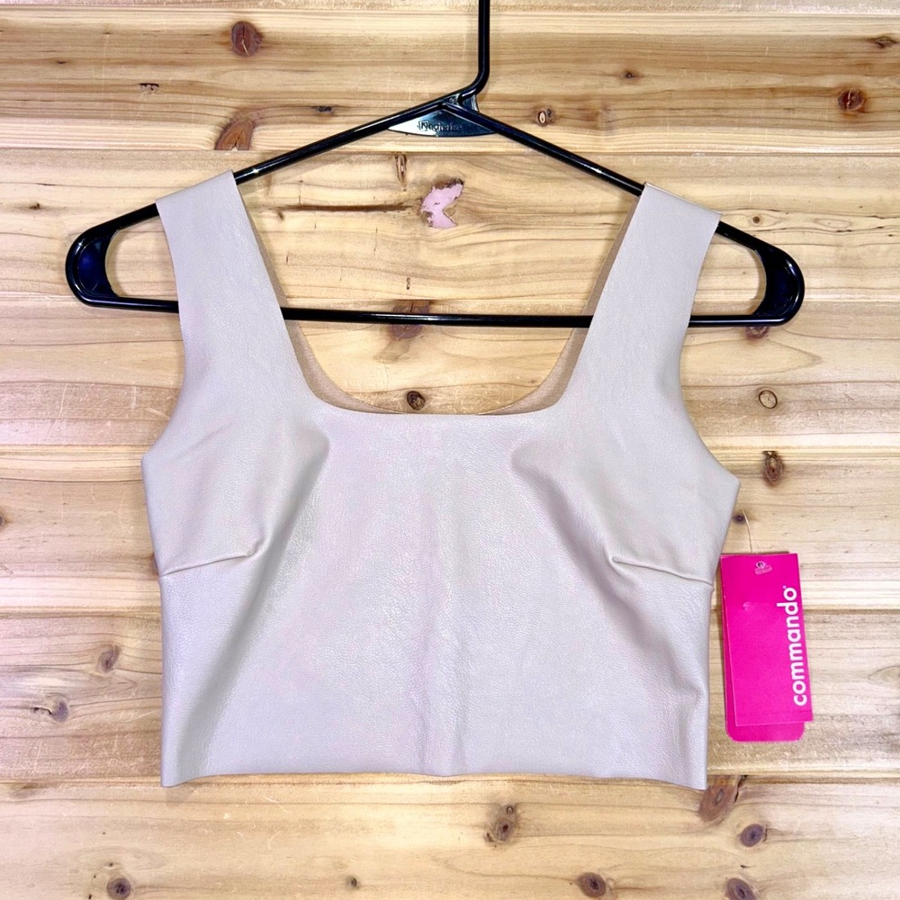 NEW Commando Crop Top Womens XS Beige Faux Leather Squareneck Cropped Tank Top